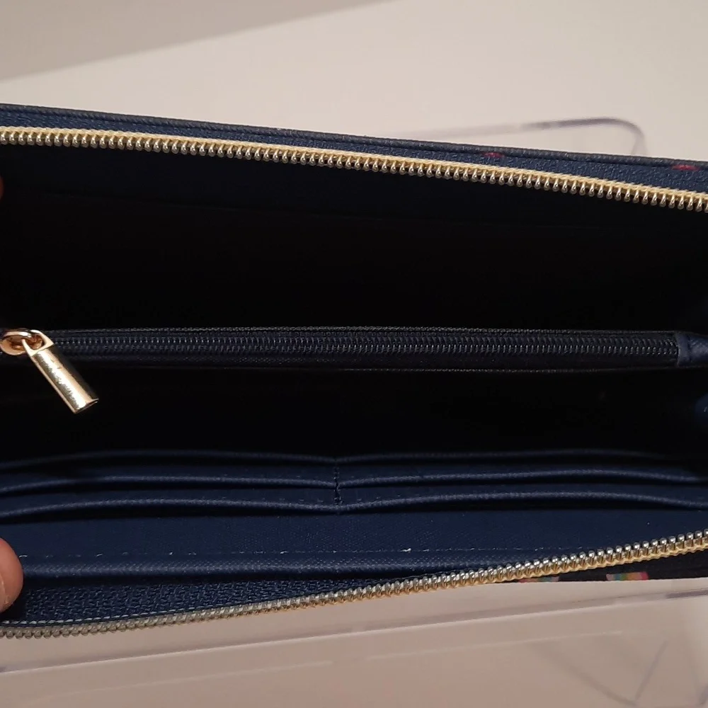 Dabney Lee Navy Blue Rainbow Print Zip Close Wallet